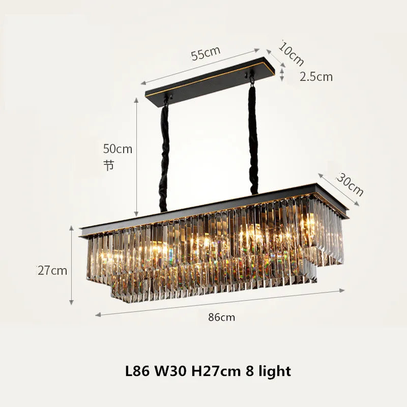 lustre led en métal style rétro américain avec chaîne et cristal