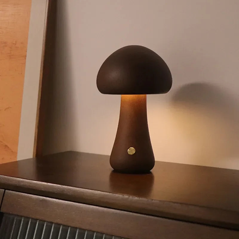 Lampe led champignon veilleuse en bois avec interrupteur tactile