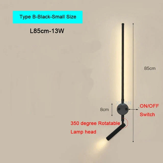 Modern Bedroom Living Room Wall Light ON/OFF Switch AC220V Black White Long Wall Lamps with LED Spotlights