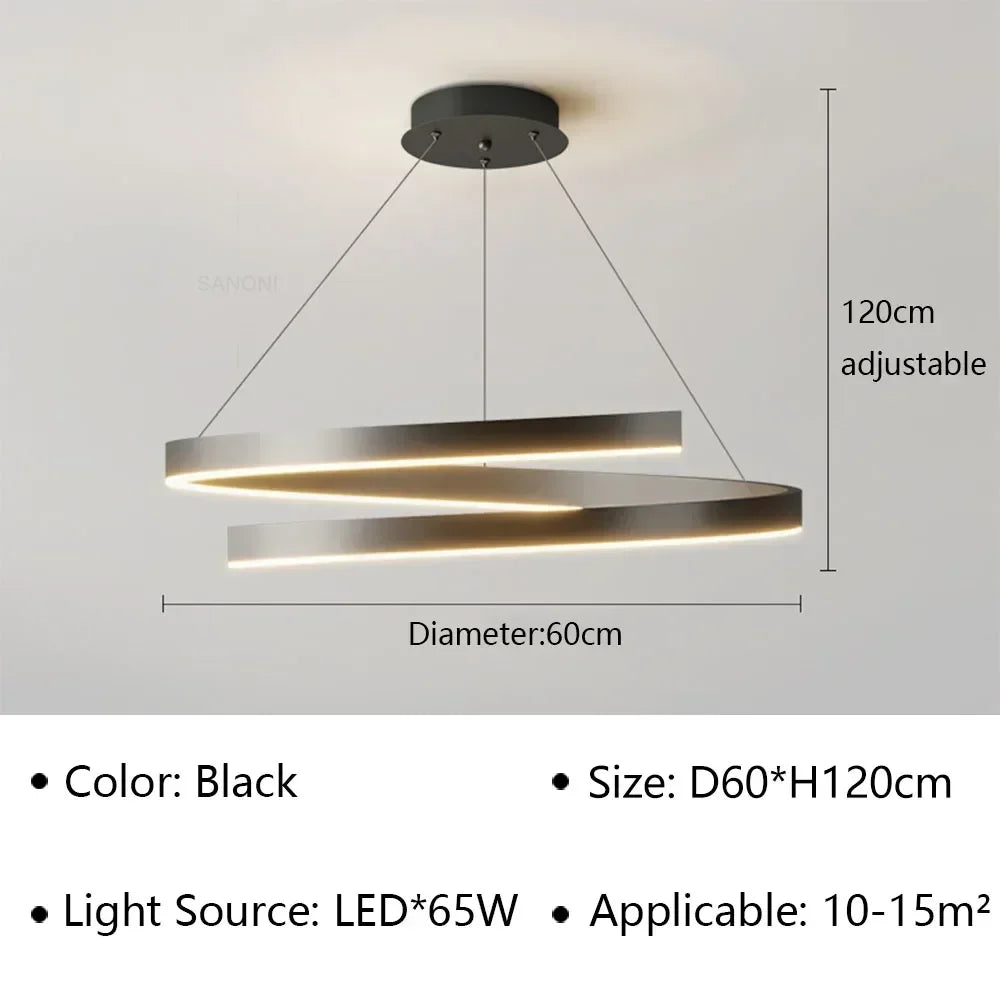 lustre moderne en spirale à LED pour décoration intérieure