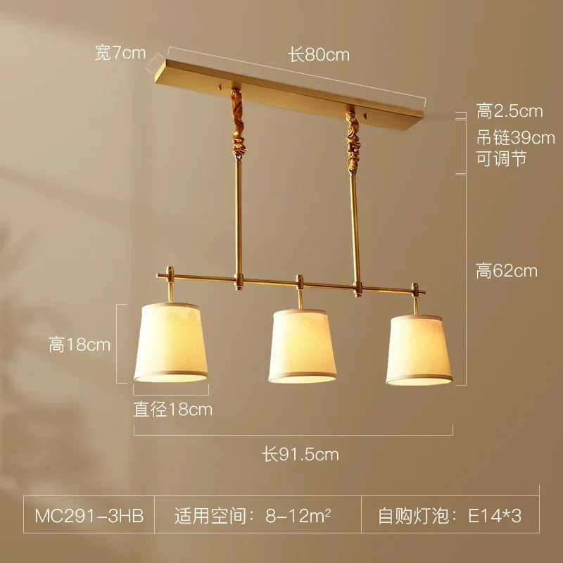 lustre à led en cuivre américain pour décoration intérieure élégante