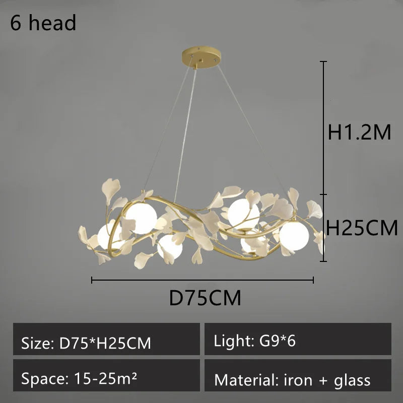 lustre led moderne en forme de pétale de ginkgo lumineux et élégant