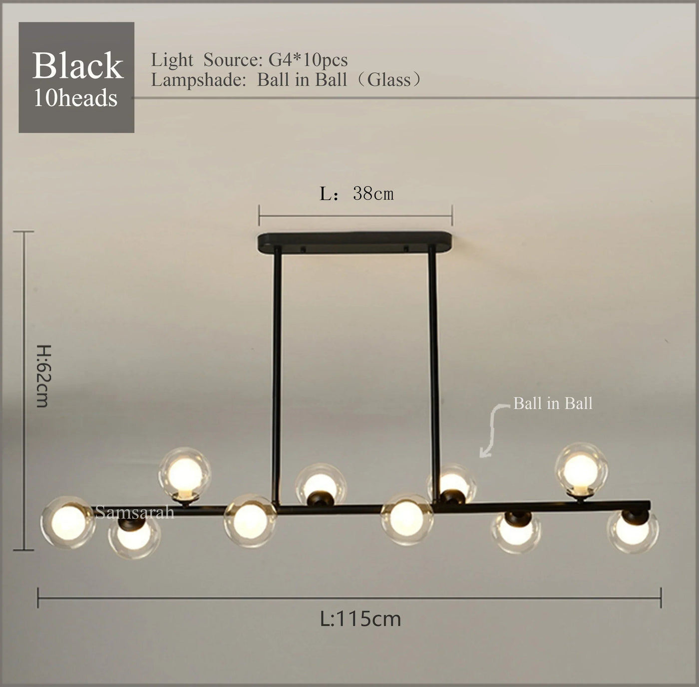 2024Modern LED Chandelier Black and Gold Long Glass Ball Chandeliers for Living Room Dinning Room Lustre,Samsarah Lighting
