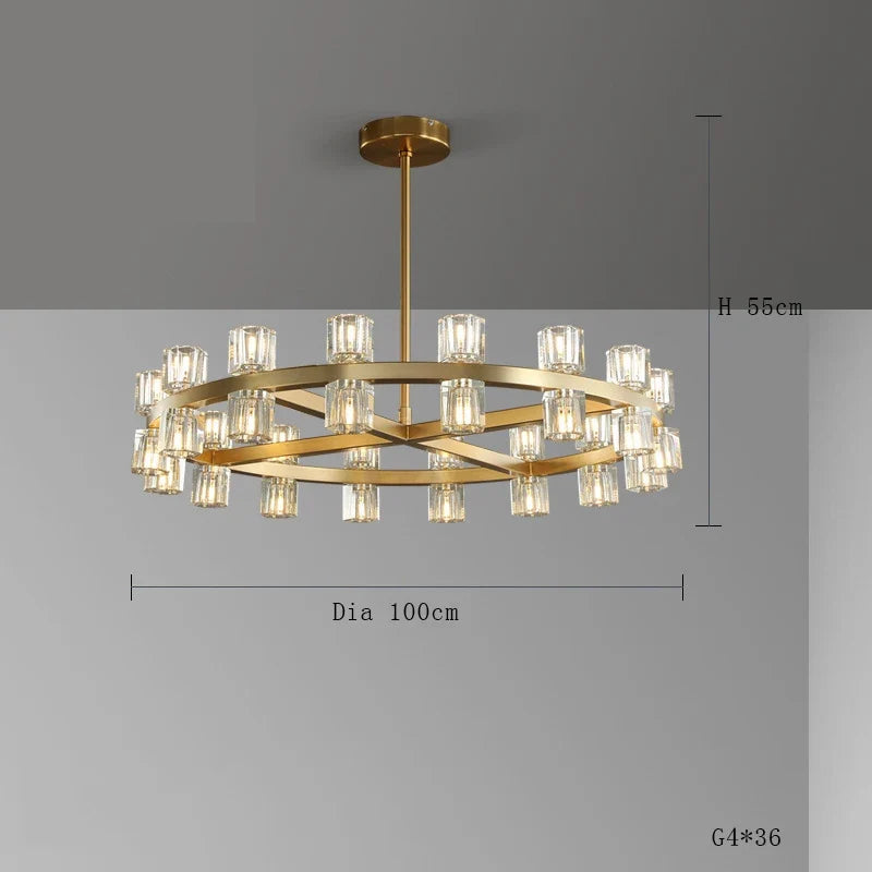 lustre moderne en cuivre led avec cristaux pour hôtel et foyer