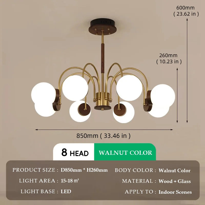 Walnut Wood chandelier lights, Wabi-sabi Modern style, Living Room lighting for Bedroom, Bedside, Living, Dining Room, Showcase