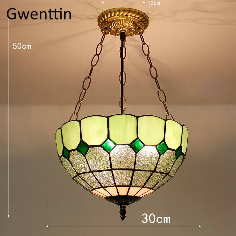 suspension en verre teinté style tiffany pour décoration intérieure