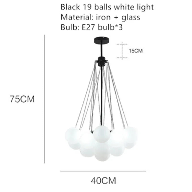 lustre moderne en métal avec boule en verre et bulles décoratives