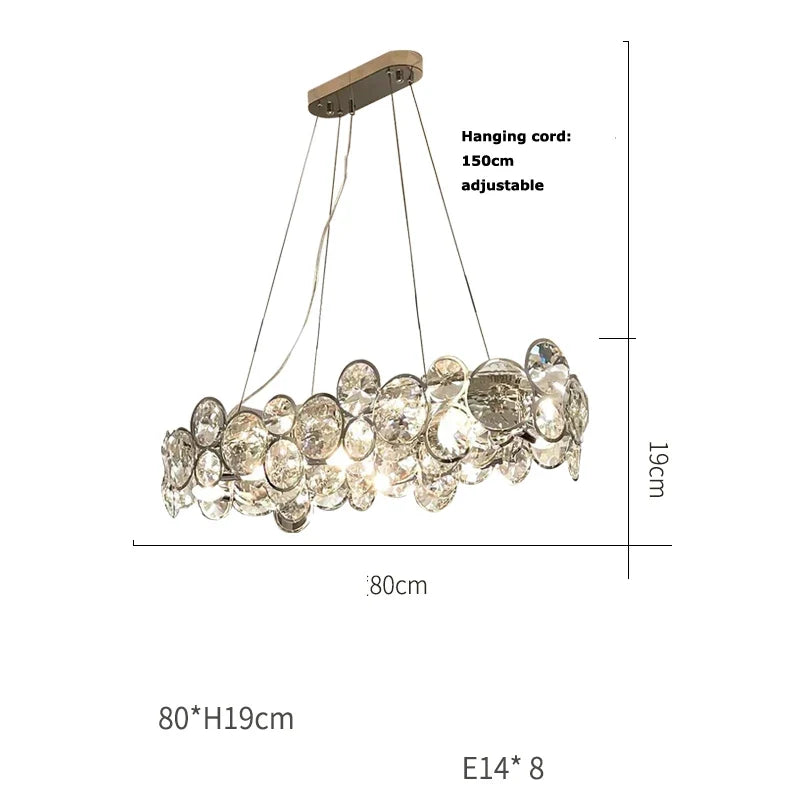 suspension à led en cristal avec intensité variable et anneau magique
