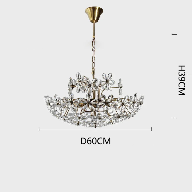 lustre plafond rétro fleur cristal led luxe décoration