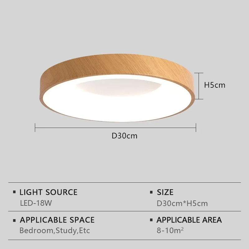 plafonnier led moderne circulaire grain de bois ultra-mince décoratif