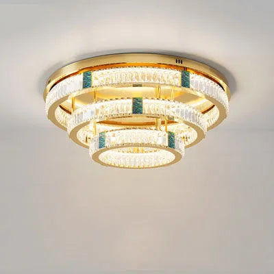 lustre moderne en cristal rond à 3 couches avec led