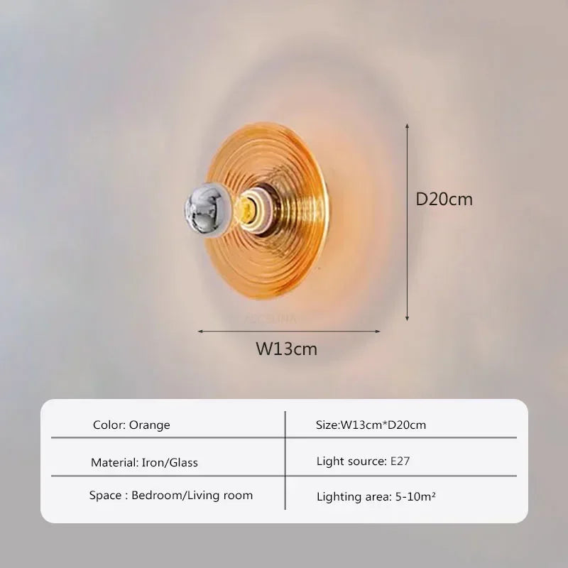 Applique murale en verre led nordique ondulations d'eau ronde