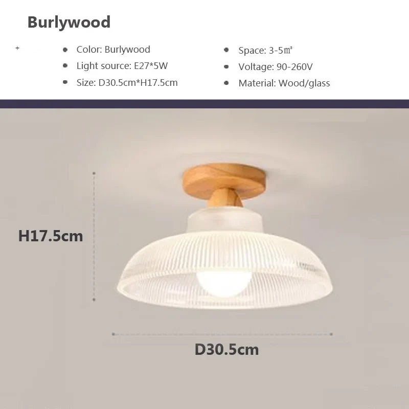 Plafonnier nordique en bois lampe en verre dépoli salon allée chambre vestiaire balcon couloir lampes et lanternes