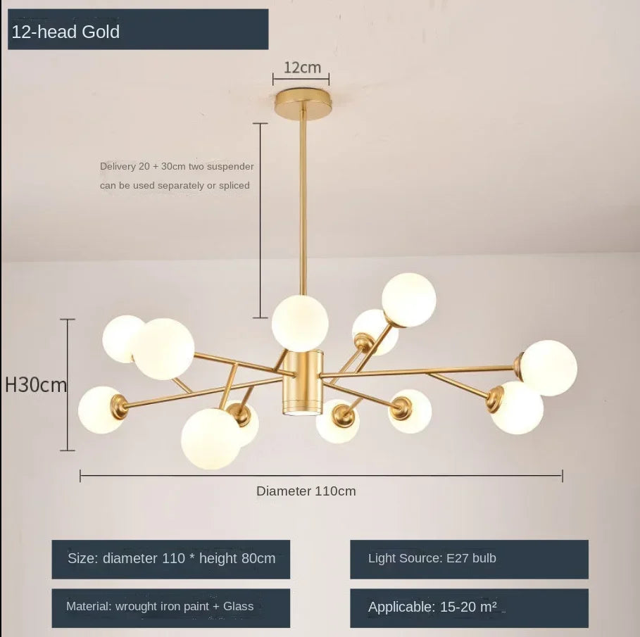 lustre nordique à led avec boule de verre pour luminaires suspendus