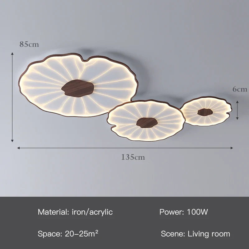 plafonnier moderne à grain de bois pour salon chambre à coucher étude crèche pour enfants conception de feuille de lotus lustre à LED en métal