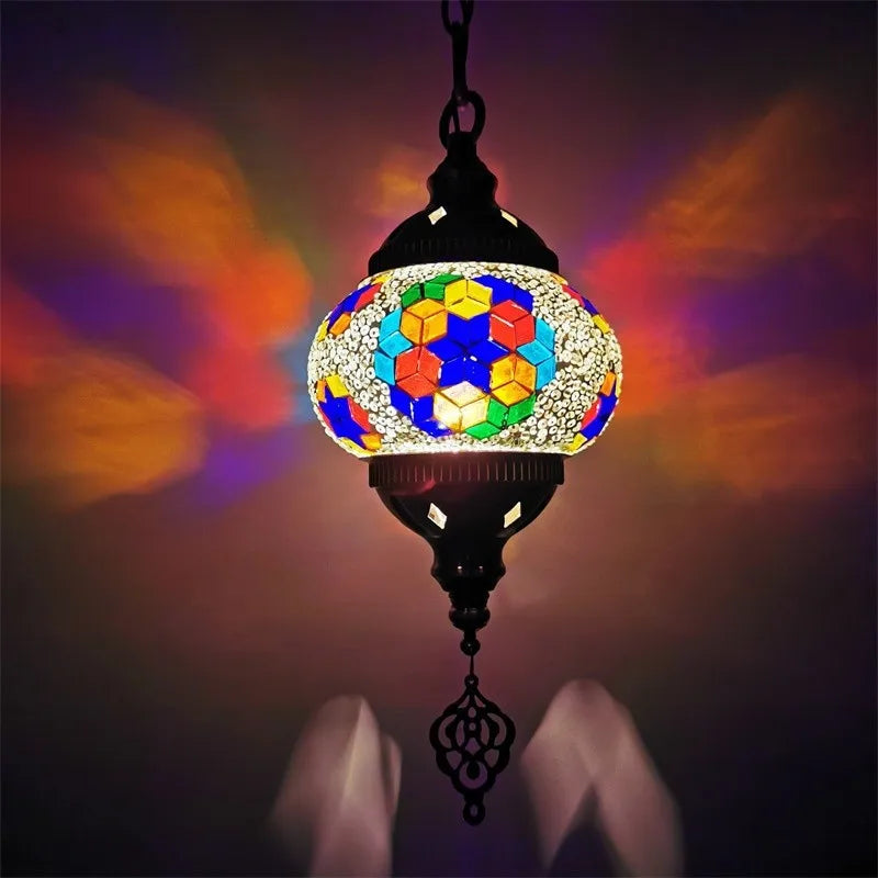suspension en verre teinté style méditerranéen éclairage bohème romantique