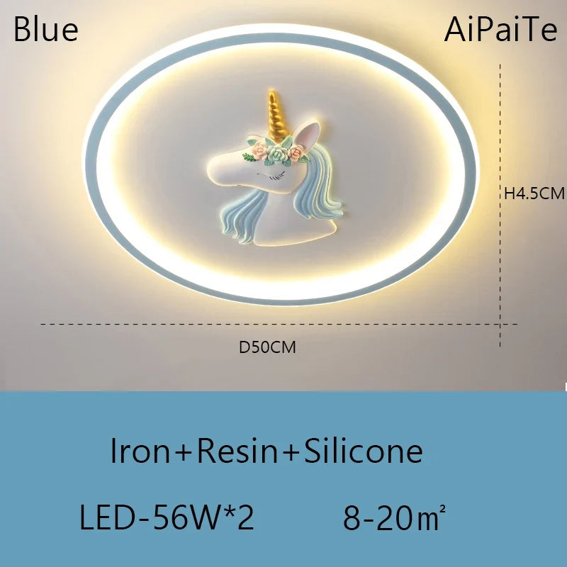 BOSSEN Scandinavian LED Children's Room Ceiling Pendant Light, Pink/Blue Unicorn for Living Room, Bedroom Home Decoration.