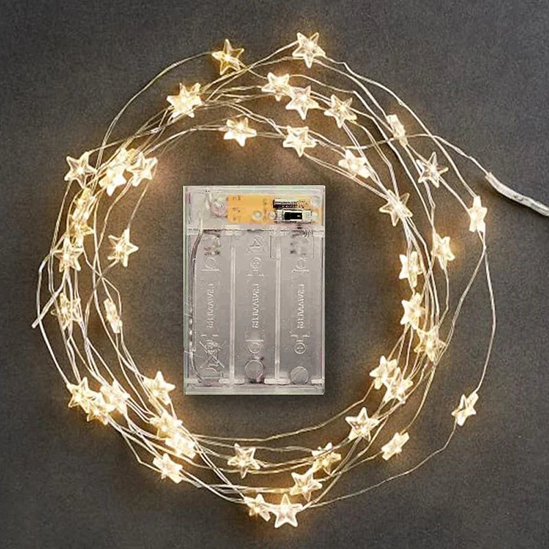 guirlande lumineuse led étoile fil cuivre pour décorations de fête