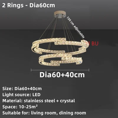 lustre nordique en cristal acier inoxydable miroir led intérieur