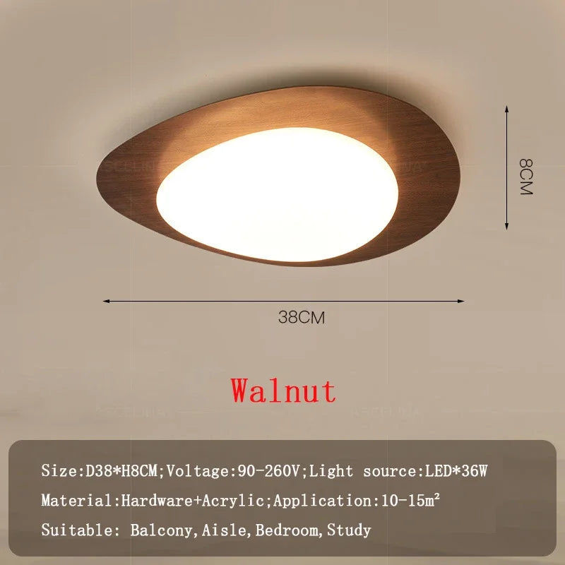plafonnier led en bois nordique acrylique avec galets noyer