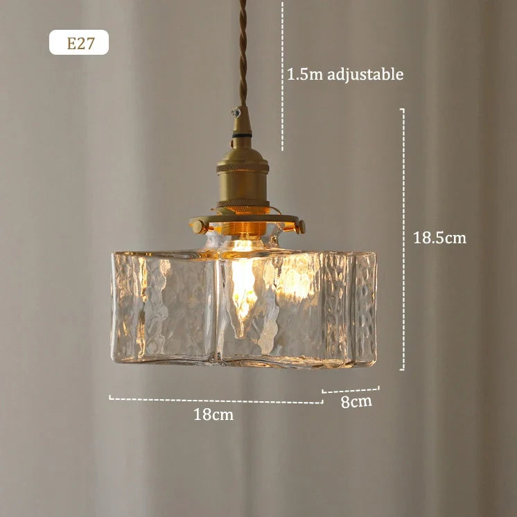 Rétro carré en verre pot suspension Vintage lampe à LED abat-jour lustre pour salle à manger chambre Table de chevet éclairage créatif
