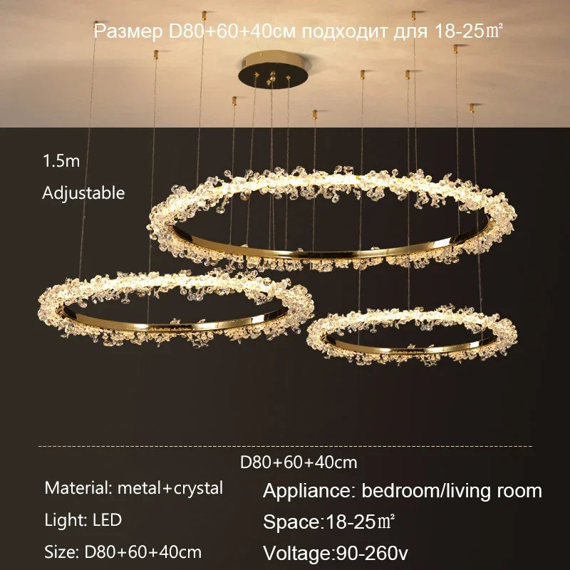 lustre nordique de luxe en cristal pour décoration moderne