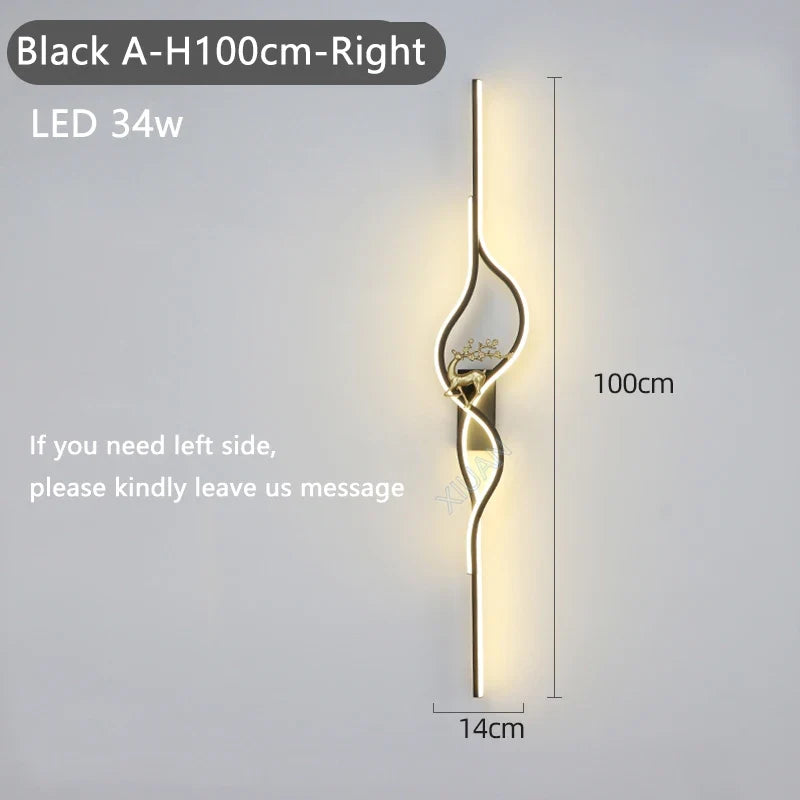 Modern Living Room Long Wall Lights with Anlter Design Gold Black TV Background Decorative Wall Lamp for Bedroom Remote Control