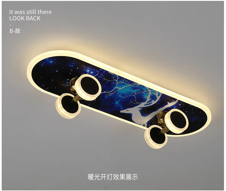 plafonnier skateboard à intensité variable pour chambre enfant