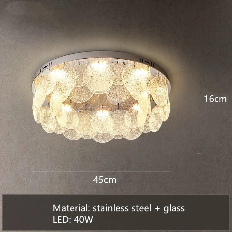 plafonnier led rond moderne en acier inoxydable et verre