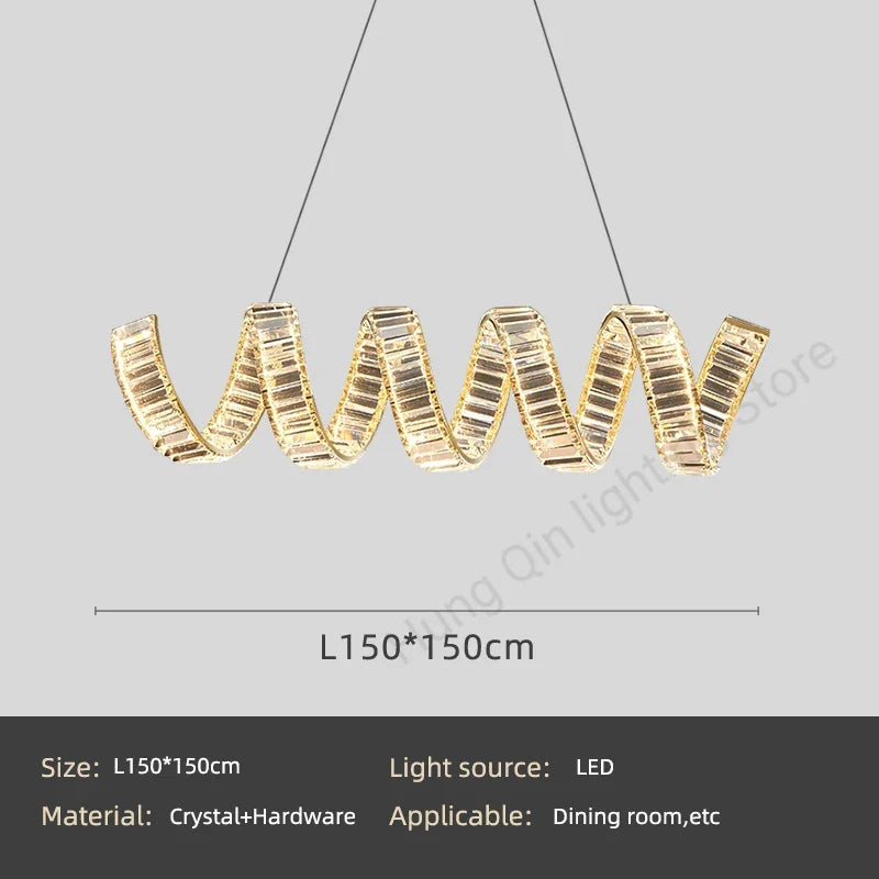 lustre suspendu design en spirale en cristal moderne