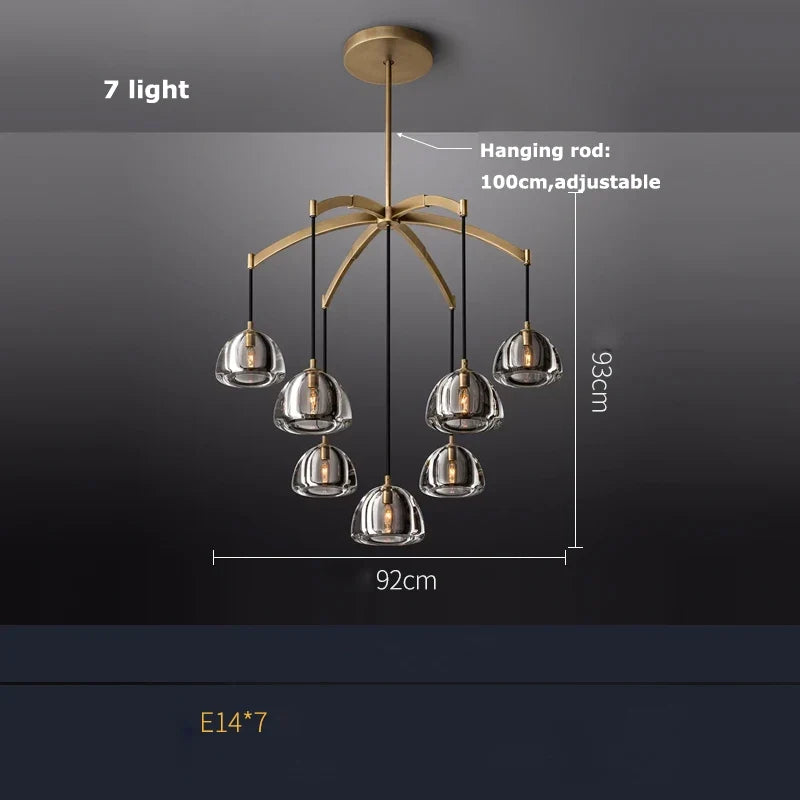 lustre vintage en cristal et cuivre pour éclairage intérieur