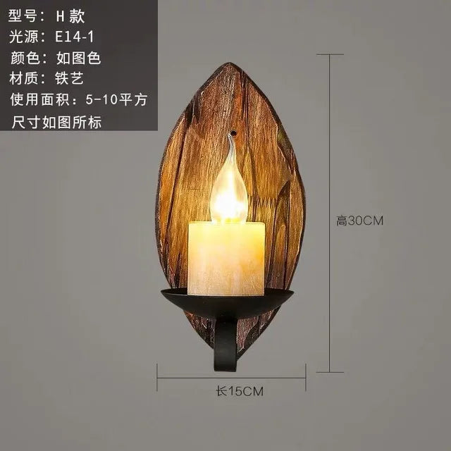 Applique murale LED industrielle rétro en bois
