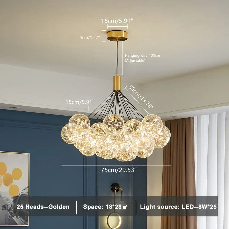 suspension LED design moderne en verre gypsophile réglable en hauteur