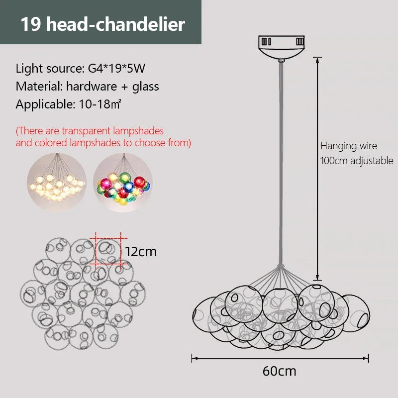 lustre moderne en verre à bulles led pour magasins