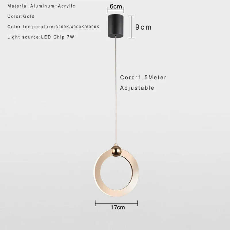 Lamp Modern LED Pendant Light Fixtures, Ring Pendant Lighting For Bedroom Bathroom Living Room, Small Hanging Pendant Light