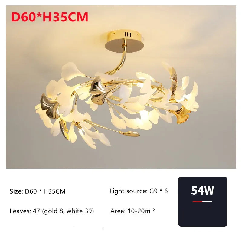 Living Room Ceiling Lamp Post-modern Designer Gingko Leaf Restaurant Bedroom Ceiling Lights Hotel Art LED Decor Lighting Fixture