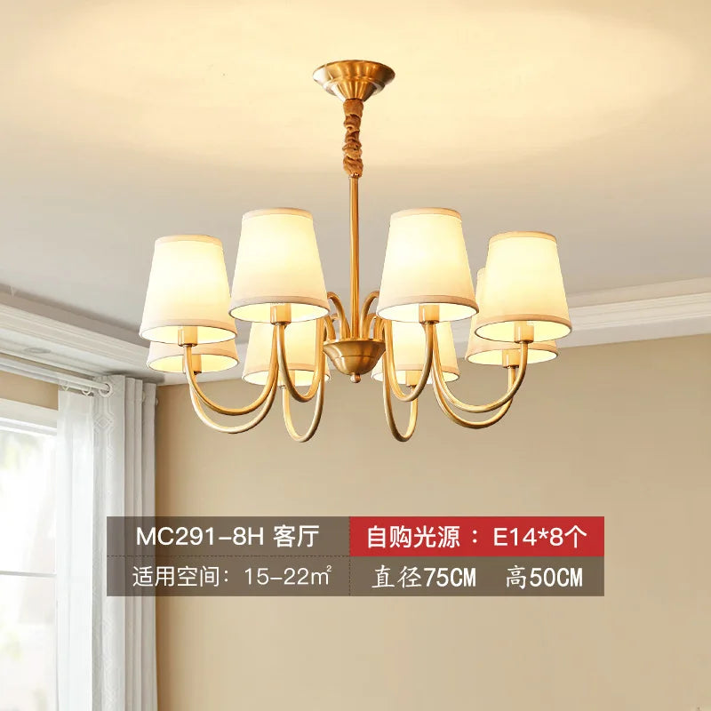lustre led moderne en tissu et cuivre pour éclairage intérieur