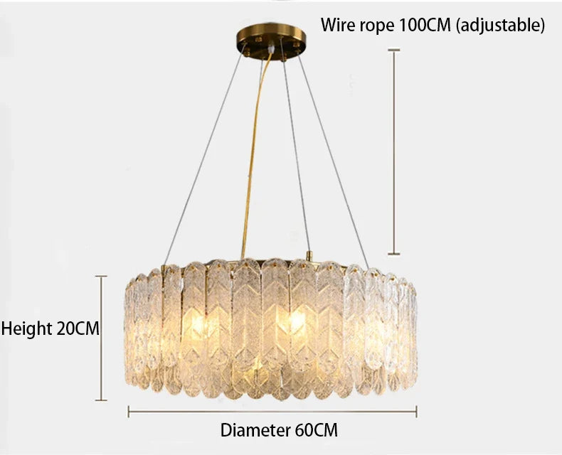 lustre nordique moderne en verre led avec suspension en cristal