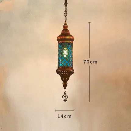 lustre industriel rétro en fer et verre coloré pour établissements asiatiques