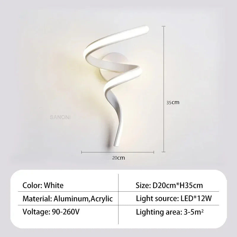 Applique murale spirale incurvée LED décorative