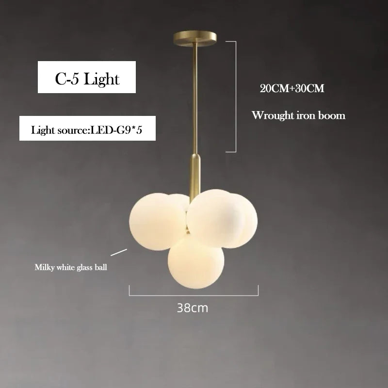 lustre en verre laiteux style nordique pour décoration intérieure