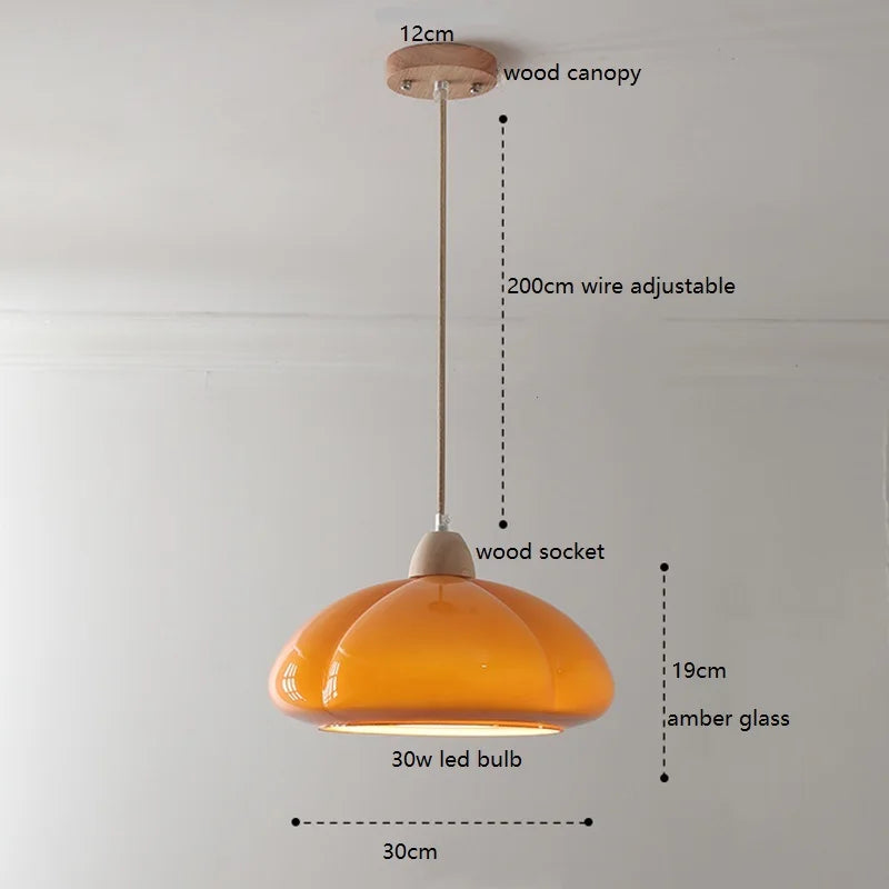 suspension citrouille verre led style japonais vintage bois