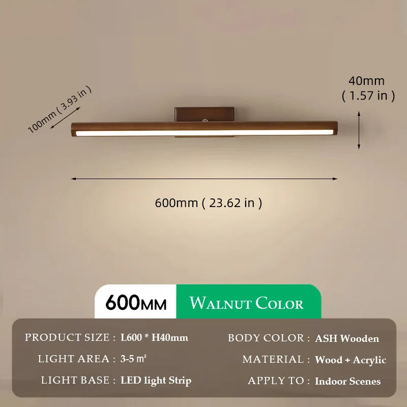 Wooden Mirror headlight, Wabi-sabi Modern Vintage style, wall light for Bathroom, Bedroom, dining room, Study lighting