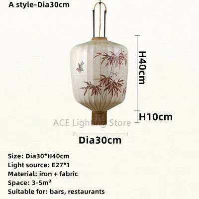 Nouvelle lampe lanterne en tissu chinois pour Restaurant salon rétro hôtel chez l'habitant balcon motif dessiné à la main lustre ampoule gratuite