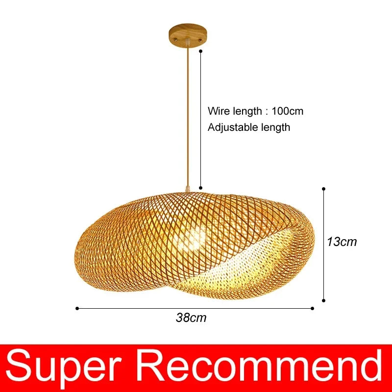 lustre en bambou et rotin tissé style japonais pour décoration