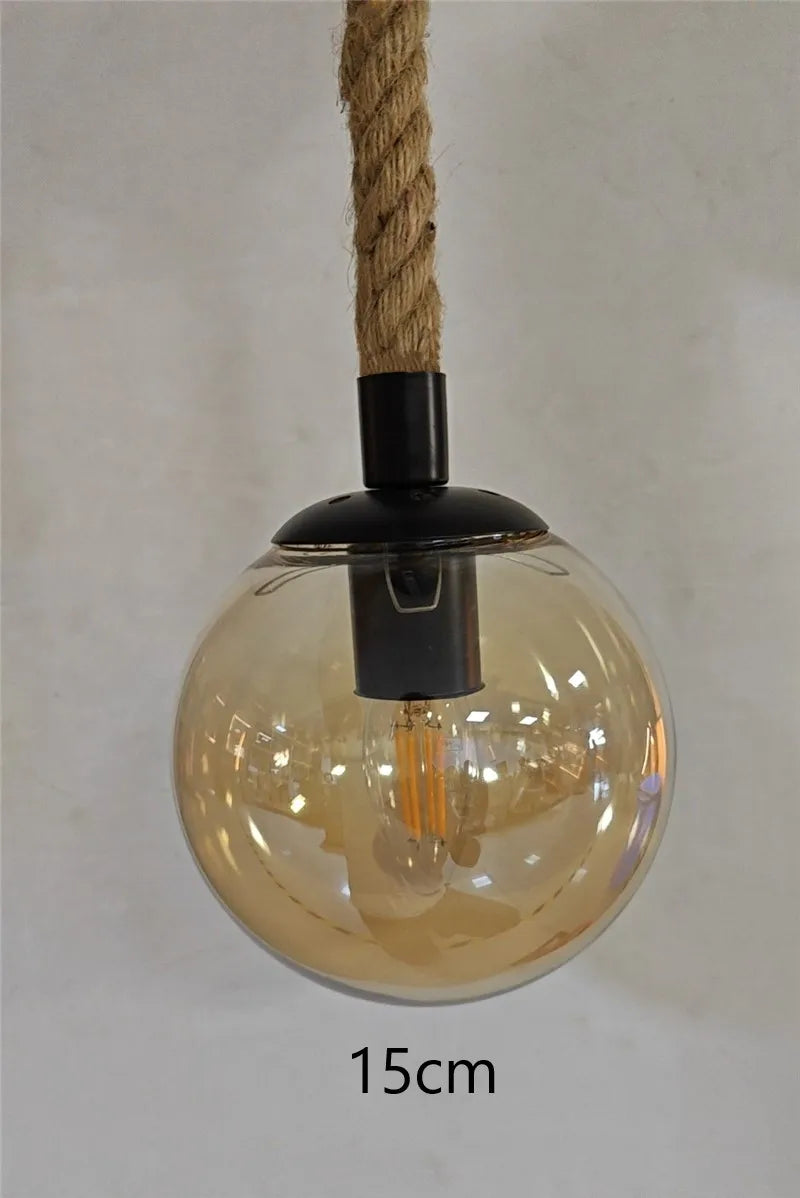 corde de chanvre avec boule de verre lumière led tissage à la main