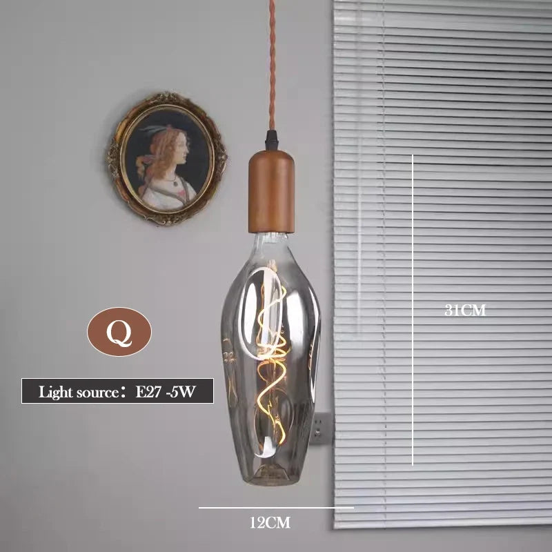lustre en verre d'art rétro en bois massif créatif pour décoration intérieure