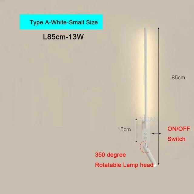 Modern Bedroom Living Room Wall Light ON/OFF Switch AC220V Black White Long Wall Lamps with LED Spotlights