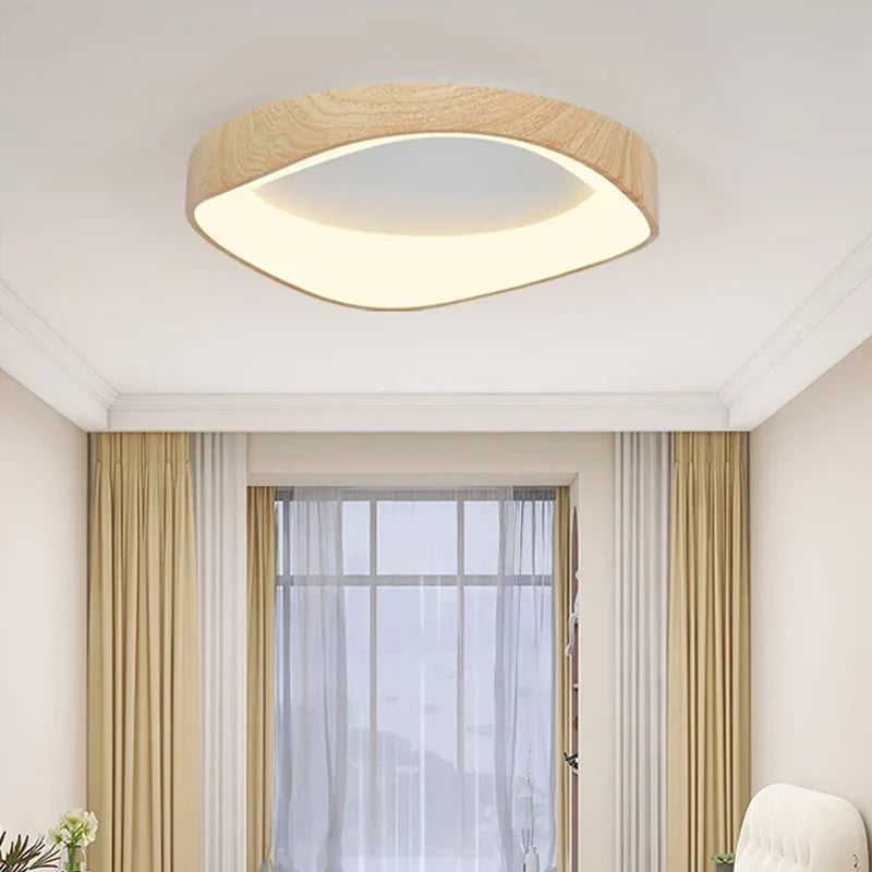 plafonnier en bois rond avec télécommande pour éclairage intérieur