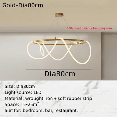 Nordic Modern Round Ceiling Chandelier For Living Room Restaurant Bedroom Hotel Home Decor Hanging Led Lamp Lustre Lighting